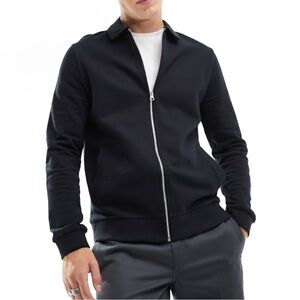 ASOS Design Zippered Zip Up Long Sleeve Harrington Jacket Sweater Black
